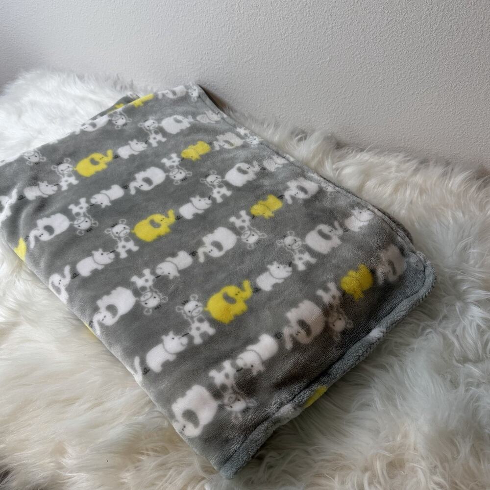 Okie Dokie Elephant Baby Blanket Gray Yellow White Hippo Giraffe Safari Lovey
